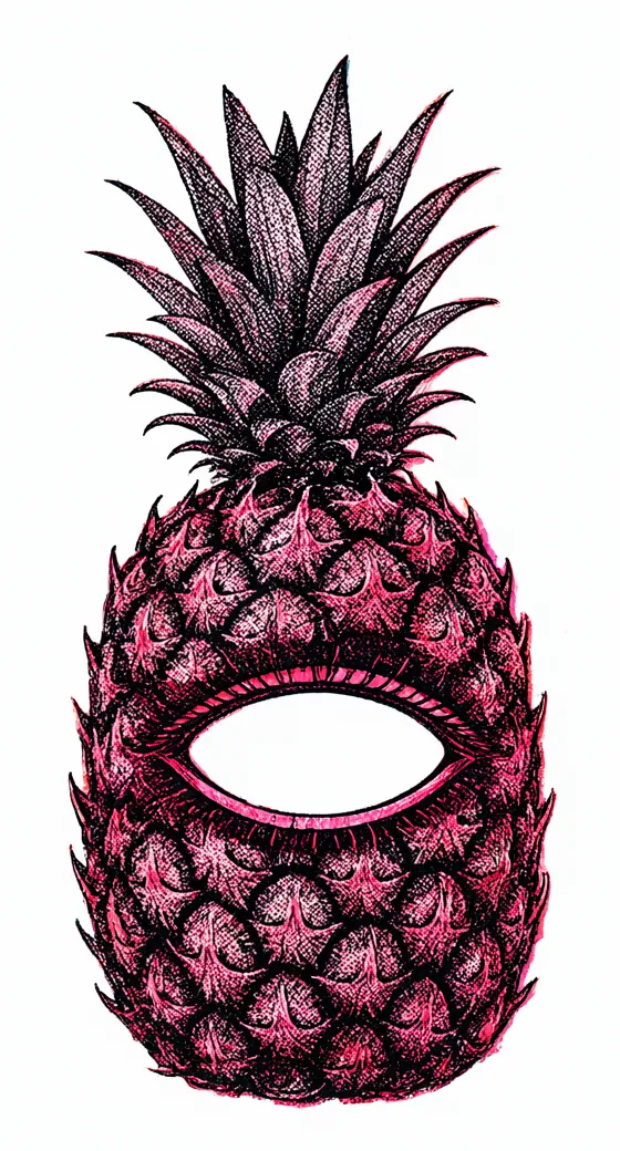 A pineapple with one human eye. It is looking at you.